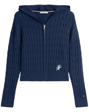 Tommy Hilfiger Cardigan En Maille Torsadée À Capuche - Blue