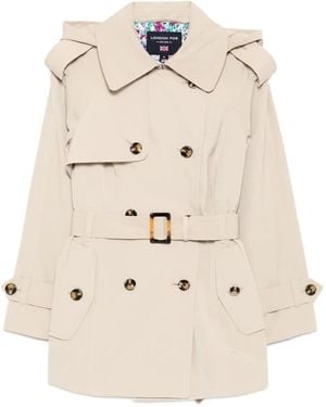 London Fog Korte Trenchcoat Met Capuchon En Ceintuur - Naturel
