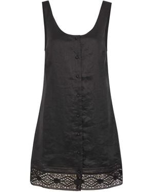 FRAME The Heirloom Lace-Trim Sleeveless Button-Up Ramie Mini Dress - Black