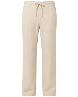 120% Lino Drawstring-Waist Straight-Leg Trousers - Natural