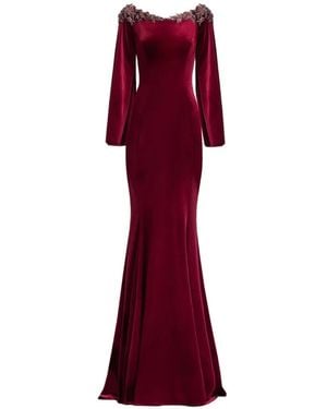 Gemy Maalouf Long-Sleeve Velvet Maxi Dress - Red