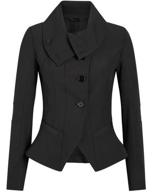 High Asymmetrical-Neckline Fitted Jacket - Black