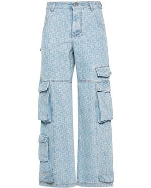 Gcds Cargo Jeans With Logo Print - Blue