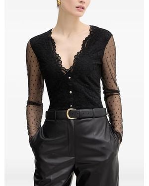 Morgan Lace Spotted Bodysuit - Black