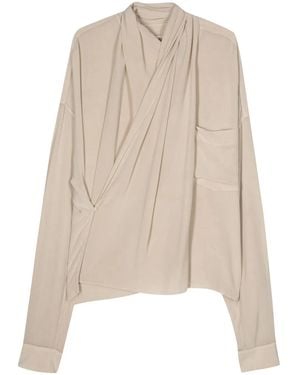 Quira Crepe Silk Shawl Blouse - Natural