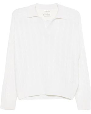 Purotatto Pull En Maille Torsadée À Col Polo - Blanc