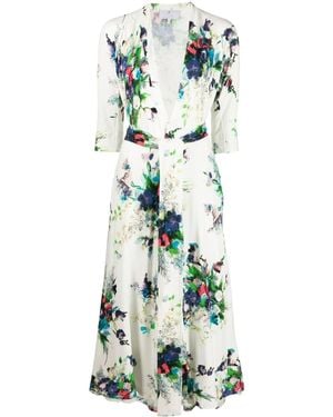 Luisa Beccaria Floral-Print Long-Sleeve Dress - White