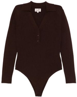 MC2 Saint Barth Ribbed-Knit Polo Bodysuit - Brown