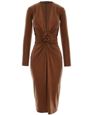 ROSERRY Vestido Midi Con Aplique De Rosa - Marrón