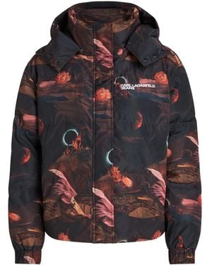 KARL LAGERFELD All-Over Graphic-Print Puffer Jacket - Grey