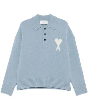 Ami Paris Ami de Coeur Sweatshirt mit Polokragen - Blau