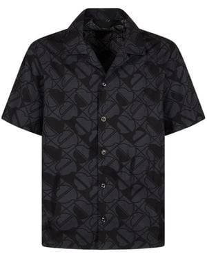 Moncler Kurzärmeliges Hemd mit geometrischem Muster - Schwarz