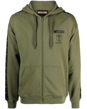 Moschino Logo-Print Zip-Up Organic Cotton Hoodie - Green