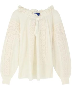 Mes Demoiselles Appi Ruffled Crochet-Knit Sweater - White