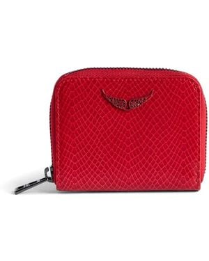 Zadig & Voltaire Wing-Embellished Embossed-Leather Zip-Around Wallet - Red