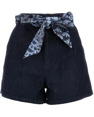 Emporio Armani Printed-Tie Denim Shorts - Blue