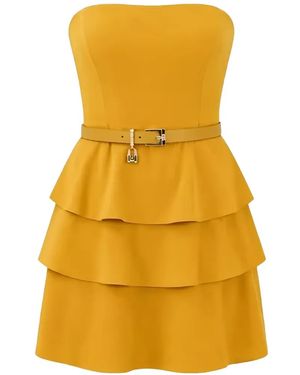 Elisabetta Franchi Belted Tiered Mini Dress - Yellow