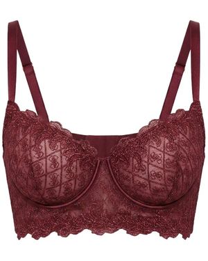 Guess Logo-Embroidered Lace-Mesh Bra - Purple