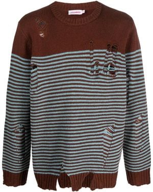 Charles Jeffrey Distressed Striped Jumper - Grey