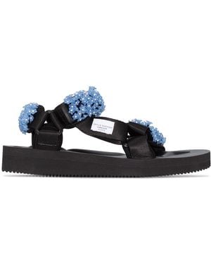 Cecilie Bahnsen X Suicoke Maria Beaded Velcro-strap Sandals - Blue