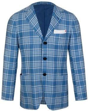 Kiton Check-Pattern Pockets Blazer - Blue