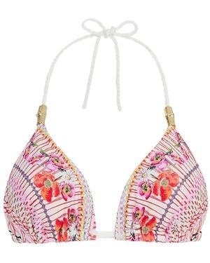 Temperley London Pomegranate Floral Triangle Bikini Top - Red