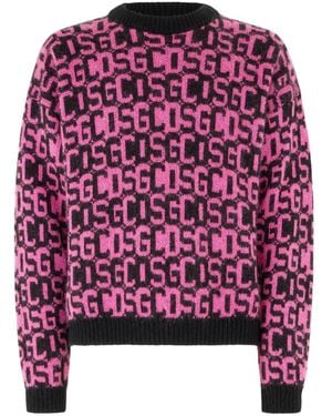 Gcds Intarsia-Knit Logo Crew-Neck Sweater - Red
