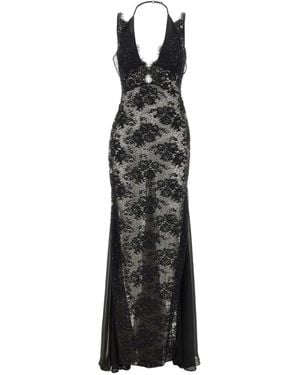 Nissa Beaded Floral-Lace Gown - White