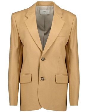 Ami Paris Single Breasted Wool Blazer - Natural