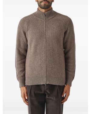 FILIPPO DE LAURENTIIS Ribbed-Knit Raglan-Sleeve Cardigan - Brown