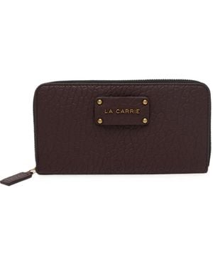 La Carrie Logo-Plaque Pebbled Wallet - Brown