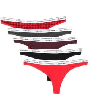 Calvin Klein Logo-Waistband Thongs (Pack Of Five) - Red