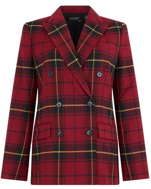 Ralph Lauren Plaid Double-Breasted Blazer - Red