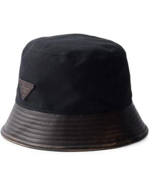 Prada Technical Cotton And Leather Bucket Hat - Black