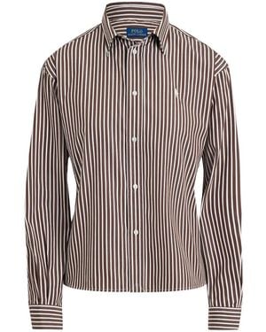 Polo Ralph Lauren Striped Embroidered-Logo Shirt - Brown