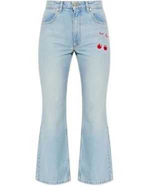 LoveShackFancy Cherry-Embroidery Jeans - Blue