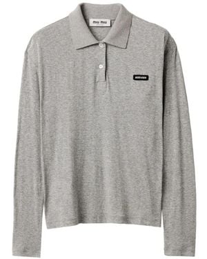Miu Miu Ribbed Jersey Polo Shirt in White | Lyst