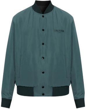 Balmain Logo-Embroidered Reversible Bomber Jacket - Green