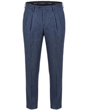 Drumohr Pleated-Front Tapered-Leg Trousers - Blue