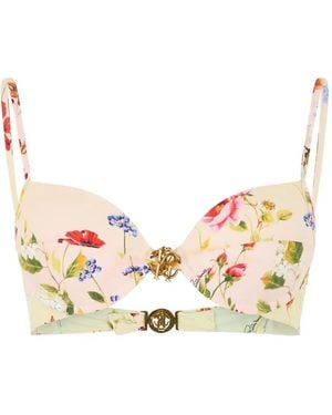 Roberto Cavalli Floral Print Detail Bikini Top - Natural