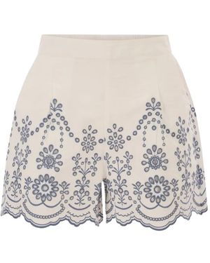 MC2 Saint Barth Broderie-Anglaise Scalloped-Hem Shorts - White