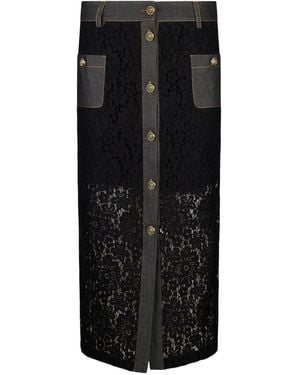 Liu Jo Button-Up Lace Skirt - Black