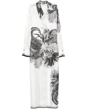 The Attico Feather-Print Maxi Shirt Dress - White