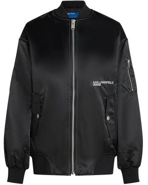 KARL LAGERFELD Satin-Finish Bomber Jacket - Black