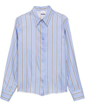 Caliban Vertical-Stripe Satin Shirt - Blue