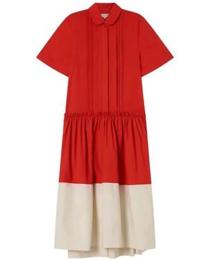Lee Mathews Charlotte Pintuck Spliced Midi Dress - Red