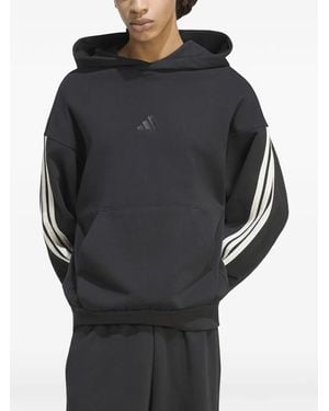 adidas Logo-Embroidered 3-Stripes Hoodie - Gray