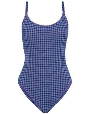 The Upside Gingham-Pattern One-Piece - Blue