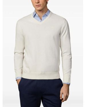 Hackett V-Neck Embroidered-Logo Sweater - White