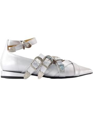 Toga Buckle-Strap Pointed Ballet Flats - White